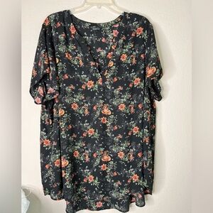 TORRID Women’s Black Georgette Floral Sheer Short Sleeve Blouse Top SZ 3X